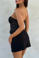 Bowknot Splicing Slim Solid Color Bodycon Tube Mini Dresses-Black