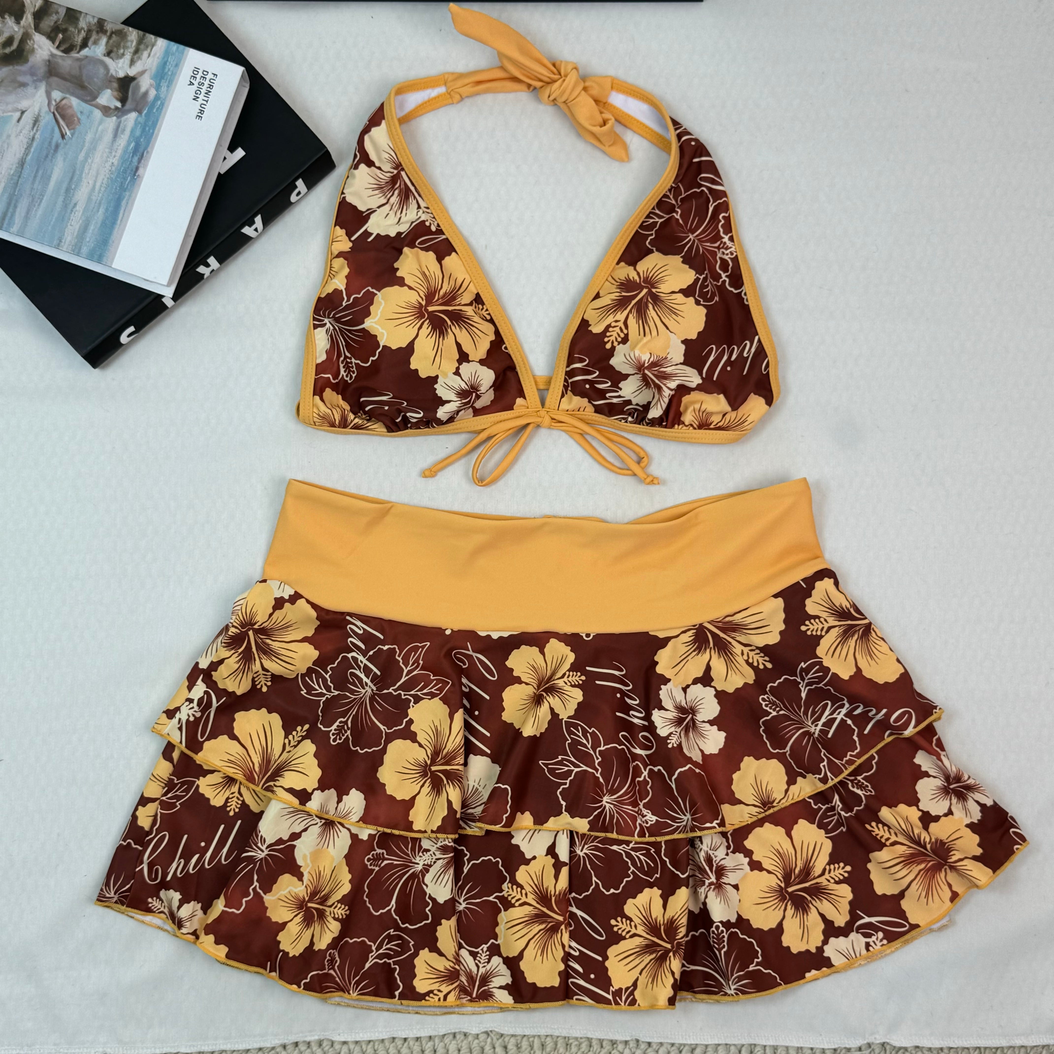 Floral three-piece swimsuit