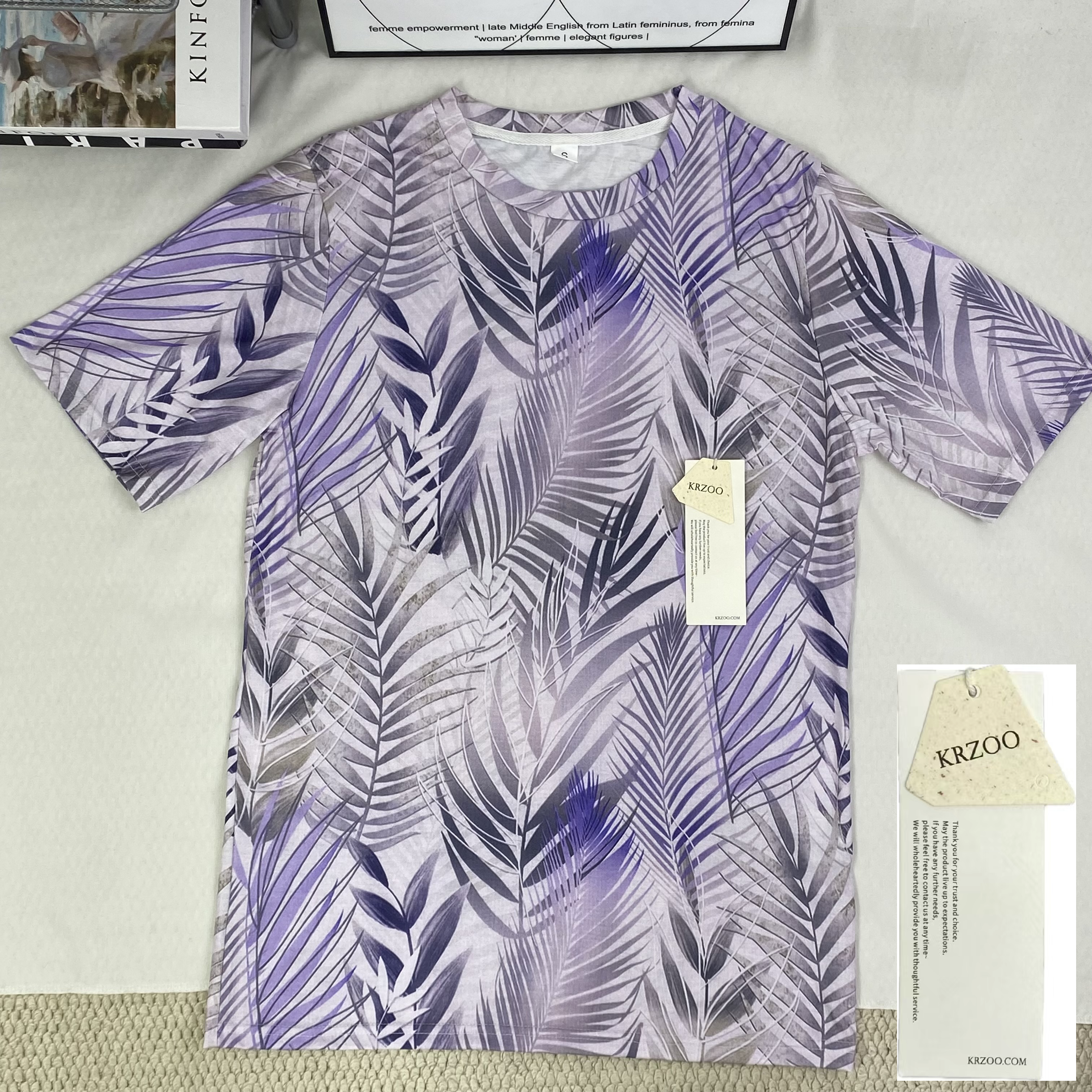 Round-neck 3D printed casual loose short-sleeved shirt