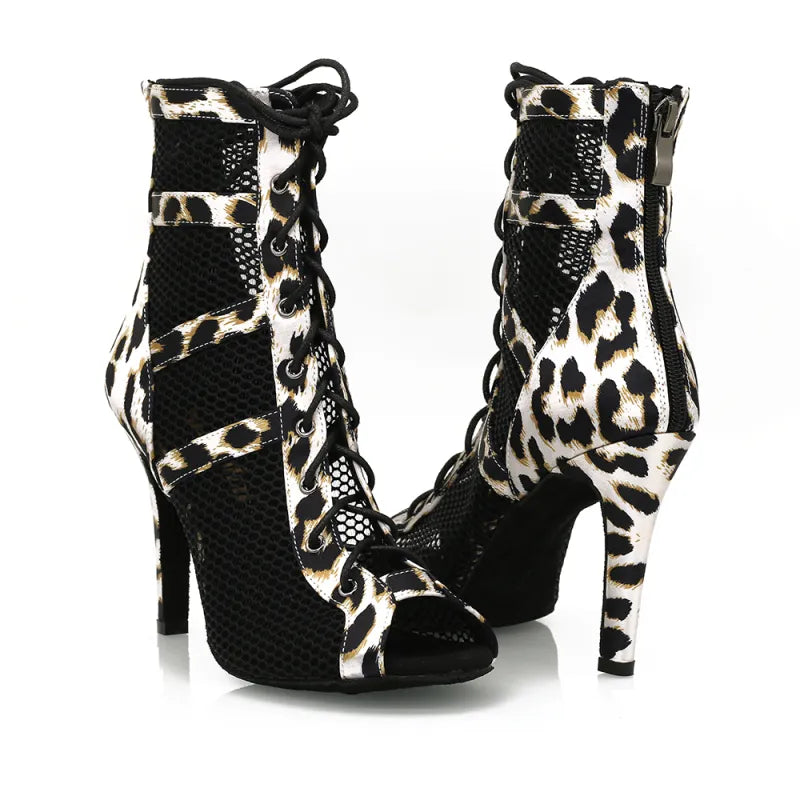 Women's 9.5cm Heel Peep Toe Rubber Sole JazShoes Dance Boots Salsa Dance Shoes