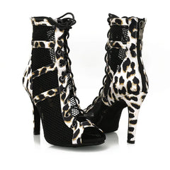 Women's 9.5cm Heel Peep Toe Rubber Sole JazShoes Dance Boots Salsa Dance Shoes
