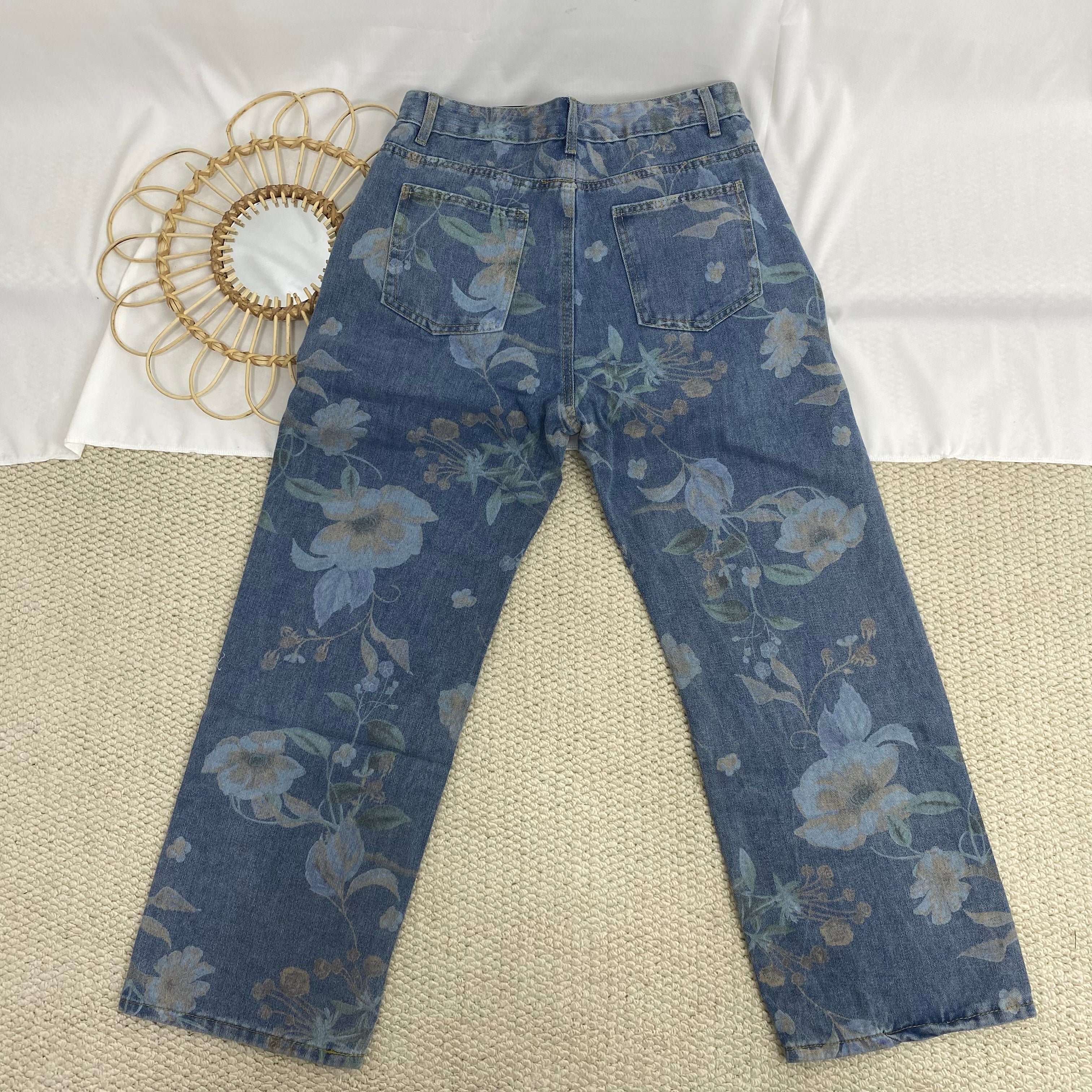 All-Over Floral Wide-Leg Jeans