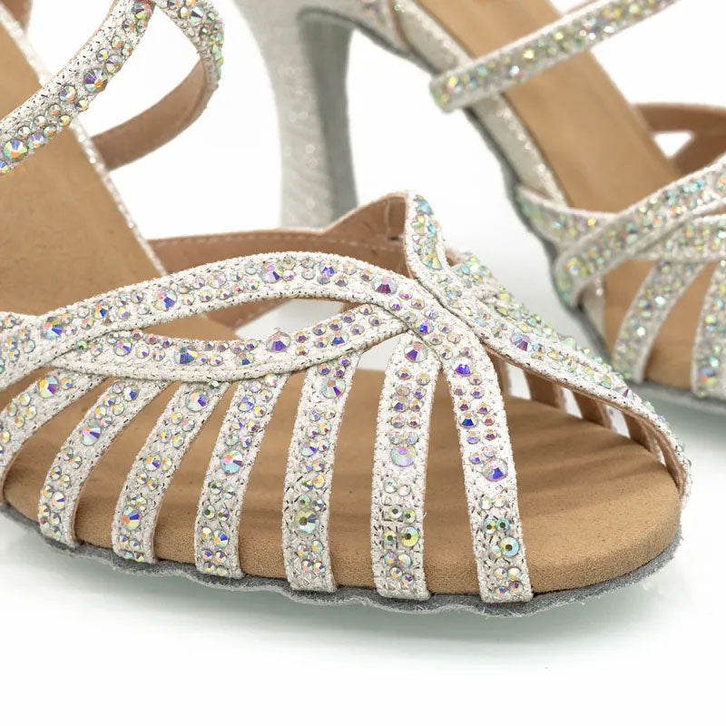 Women's Sparng Gliiter Customized Heel White Latin Bride Dance Shoes
