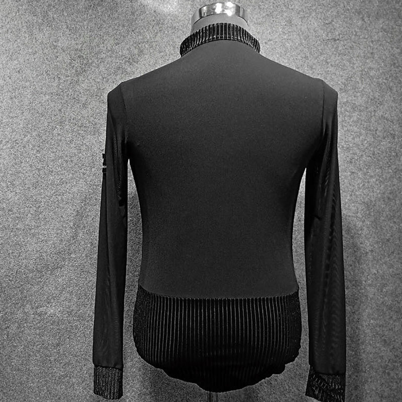 YJFY-Men's Long Sleeve V Neck Latin Dance Tops Dance Wear