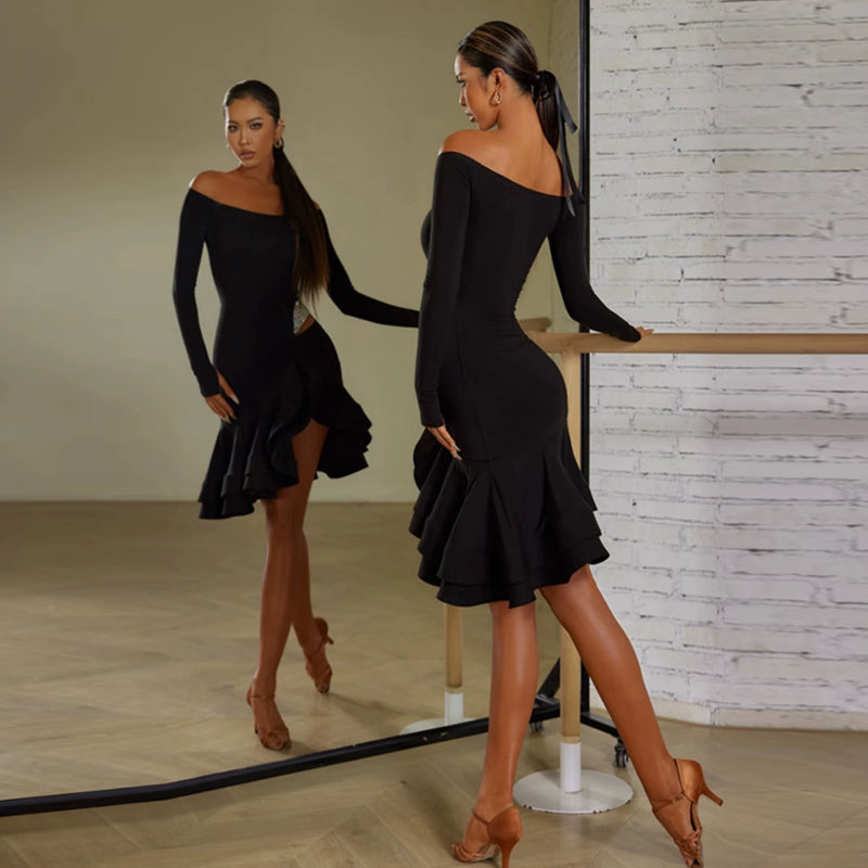 Women's One-Shoulder Long Sleeve Dance Dress DanceWear