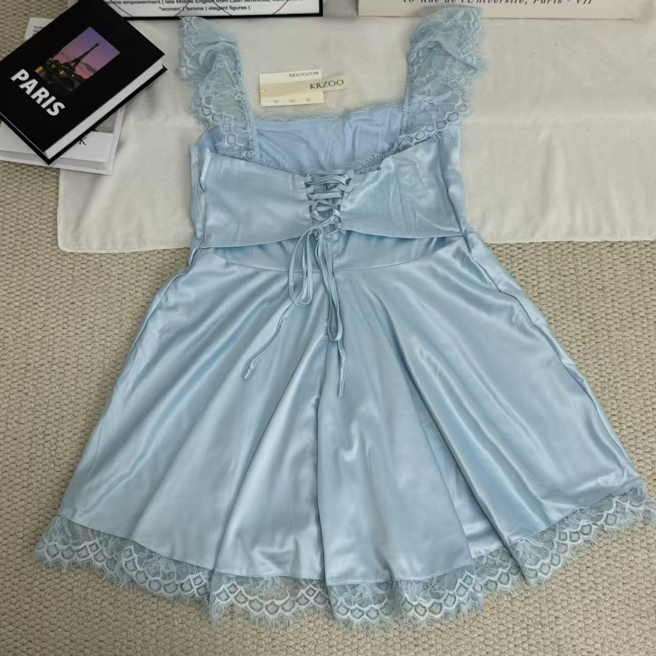Lace-Trimmed Square Neck Dress