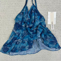 Strapless sheer mesh printed babydoll top