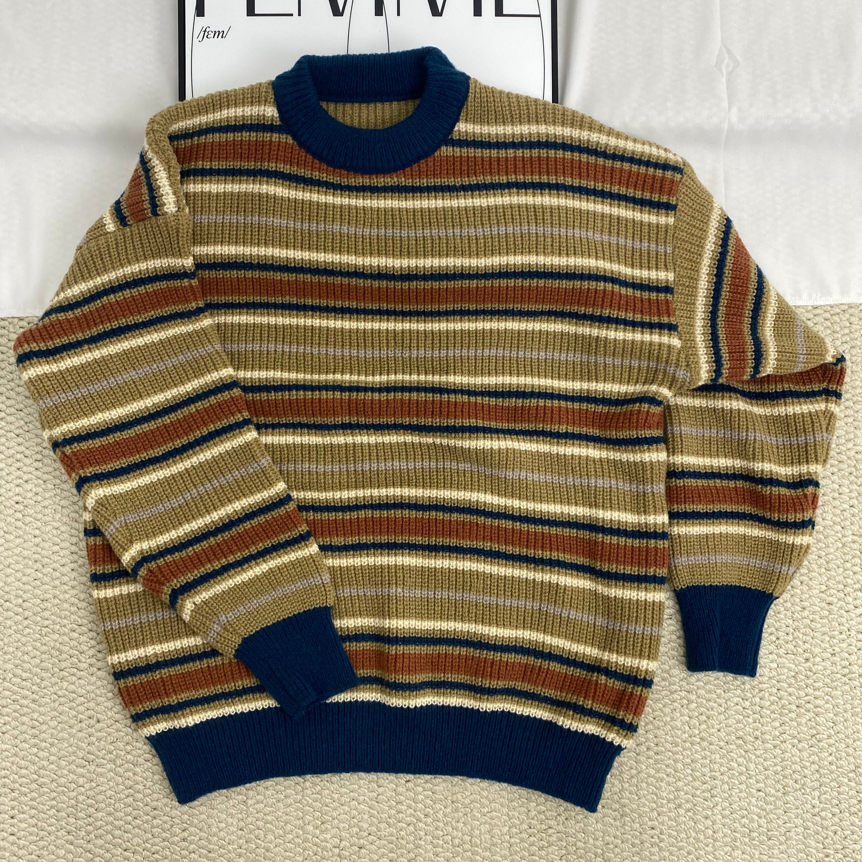 Retro Contrast Striped Sweater