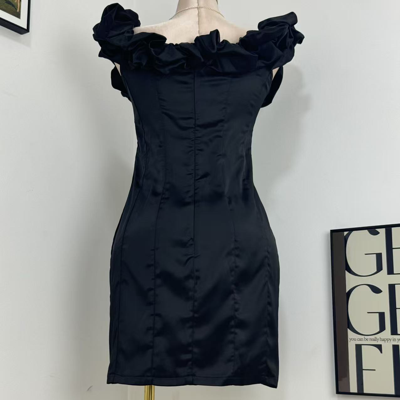 Herringbone Ruffle Off-Shoulder Dress
