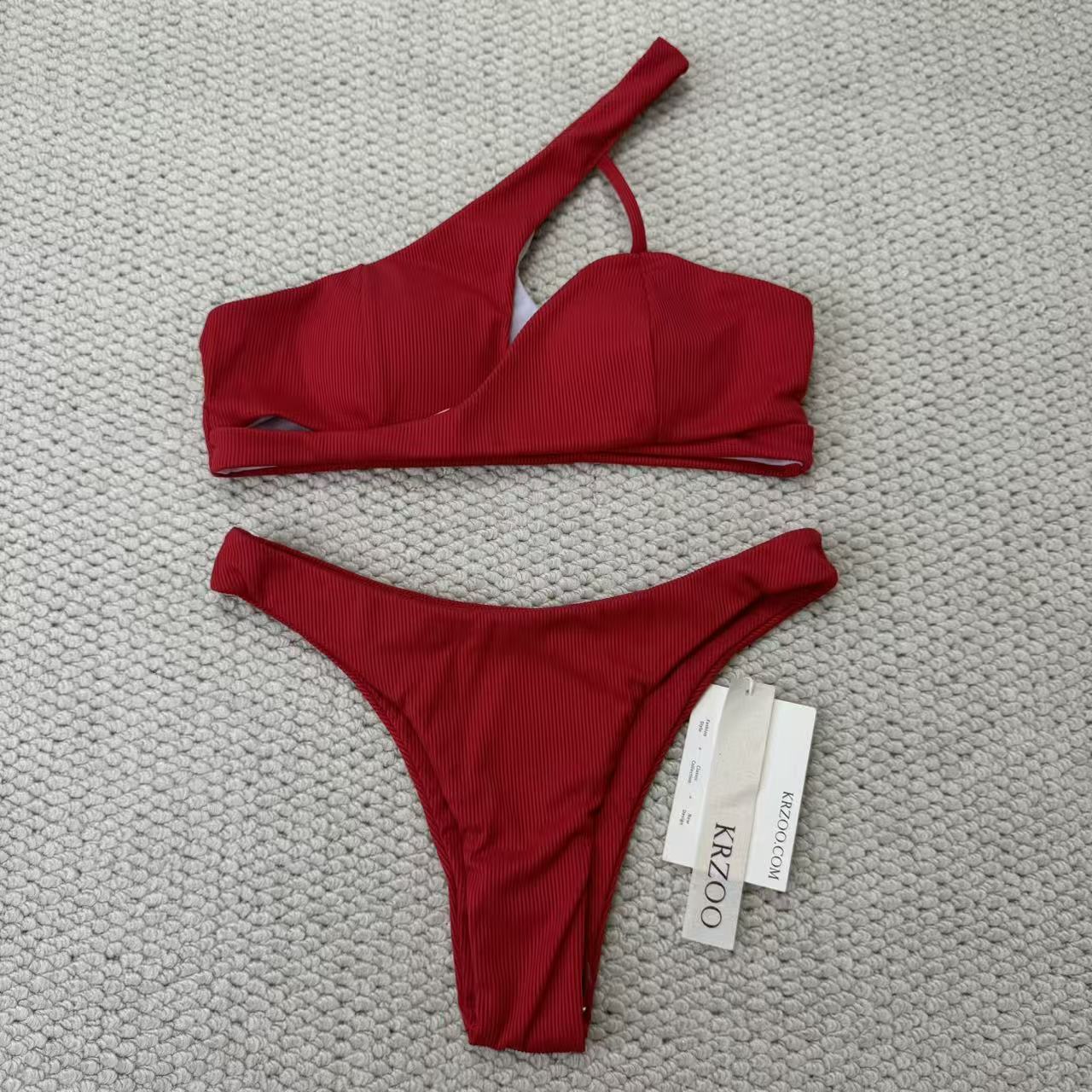 Solid-color separate high-waist swimming suit