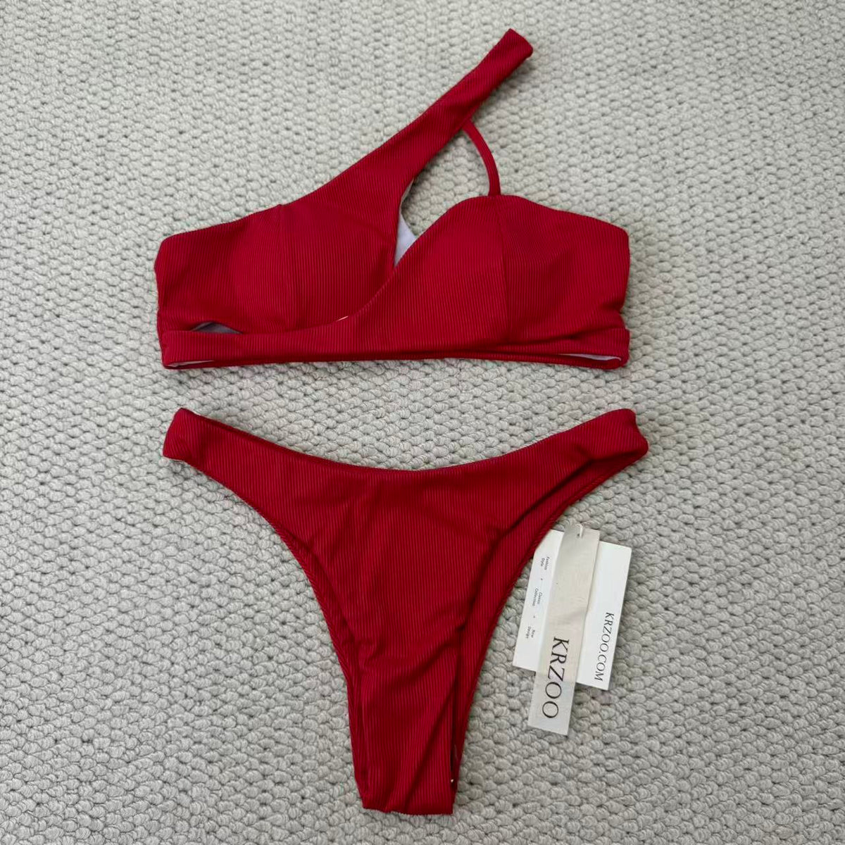 Solid-color separate high-waist swimming suit