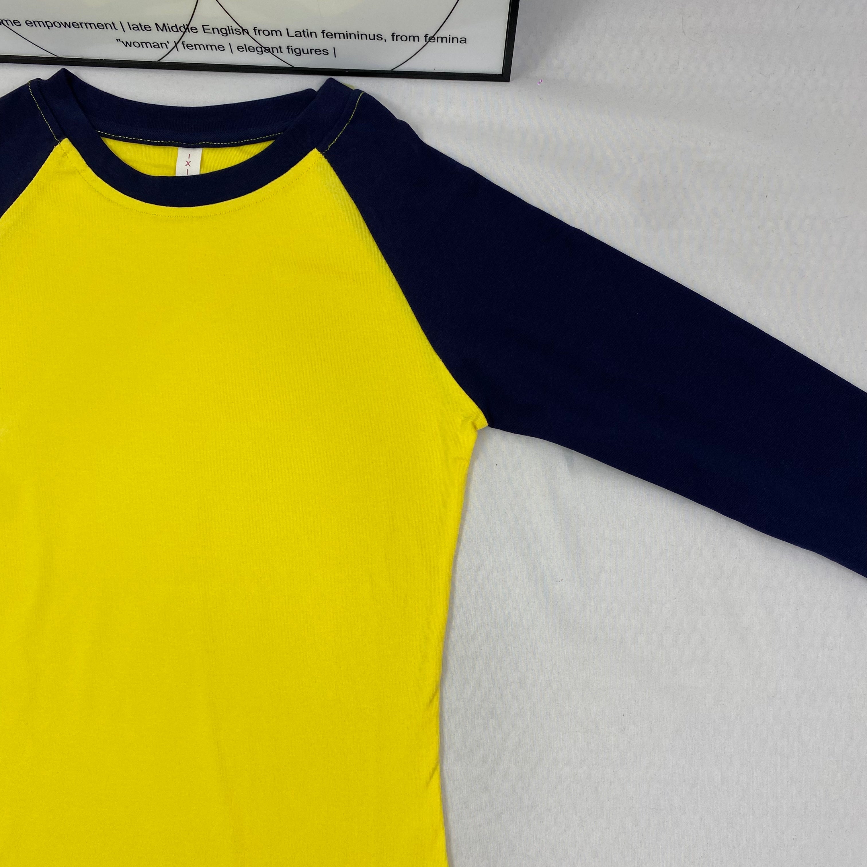 Yellow patchwork round-neck long-sleeved pullover