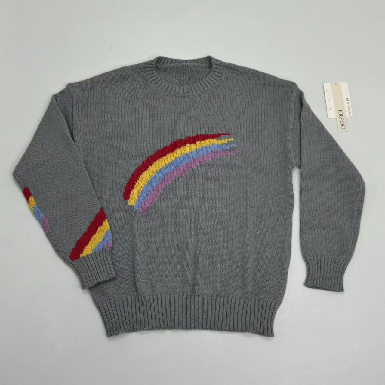 Rainbow Stripes Loose-Fitting Pullover Sweater