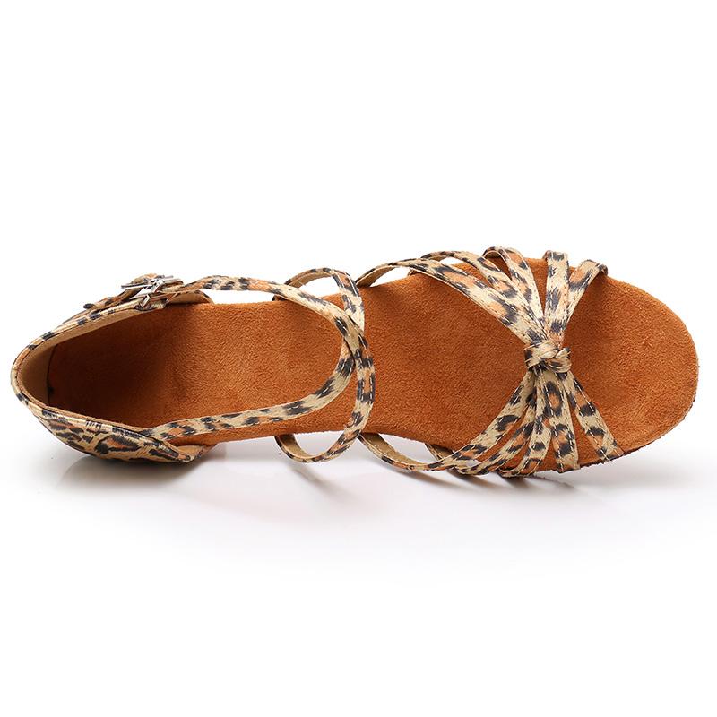 Women's Leopard Strappy 4.5cm Heels Ballroom Dance Shoes Latin Dance Shoes