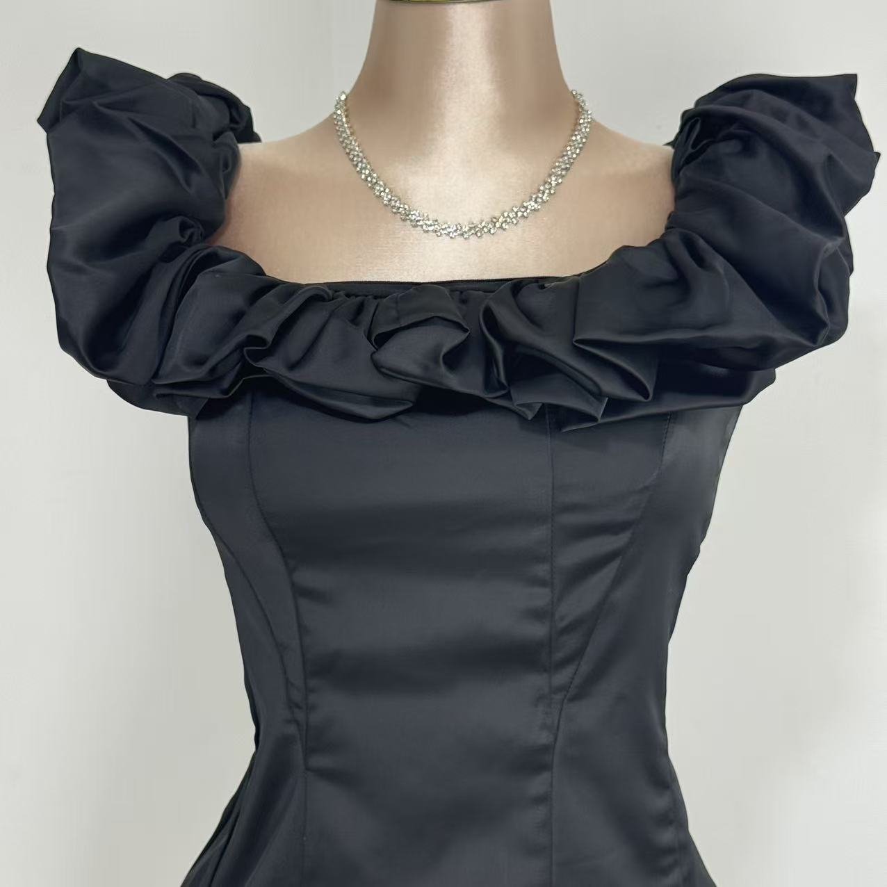 Herringbone Ruffle Off-Shoulder Dress