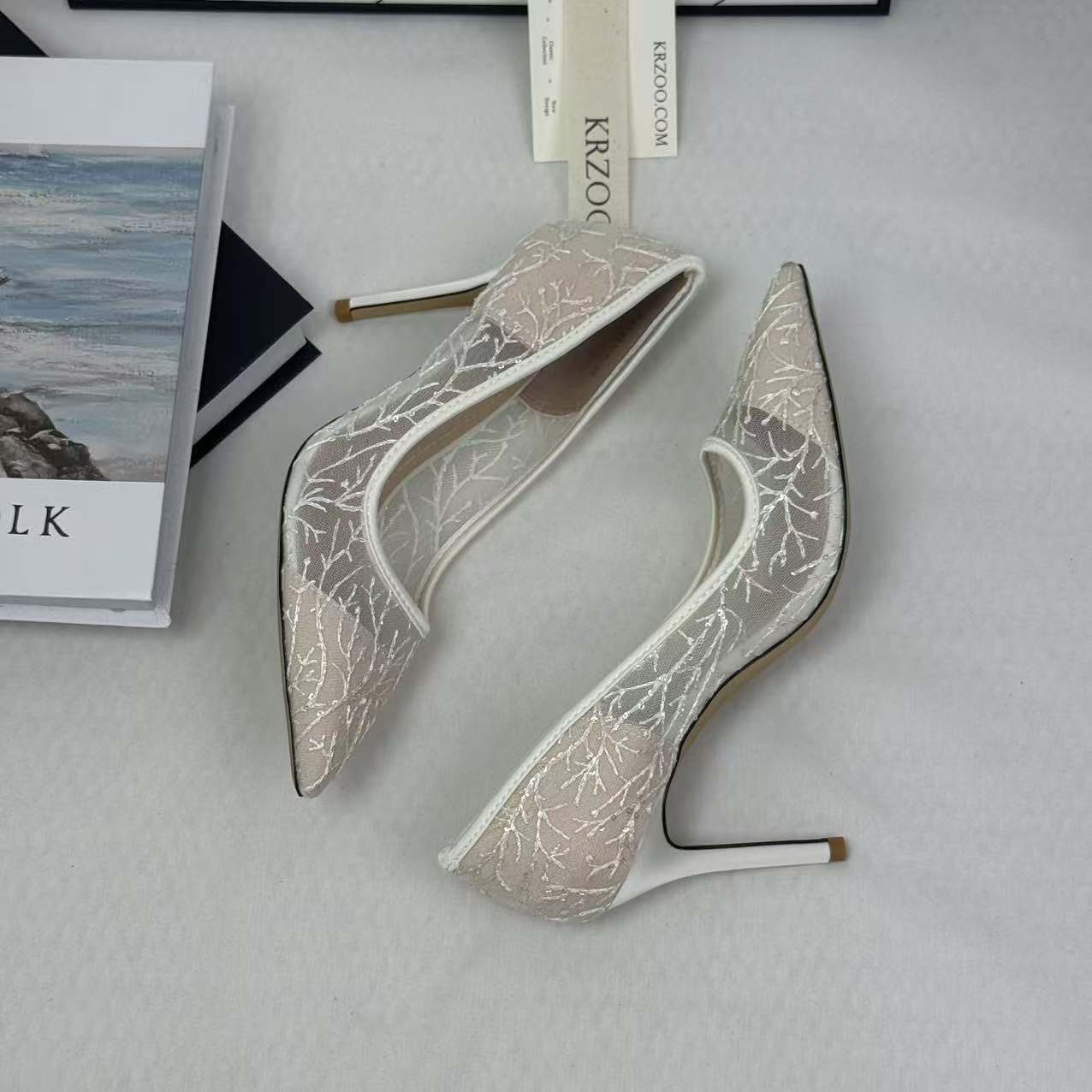 Lace netting platform heels