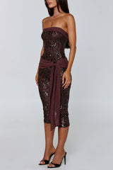 Sequin Strapless Neckline Party Bodycon Crop Jumpsuit-Brown Pre Order