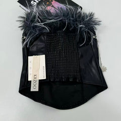 Ruffled PU leather strapless top