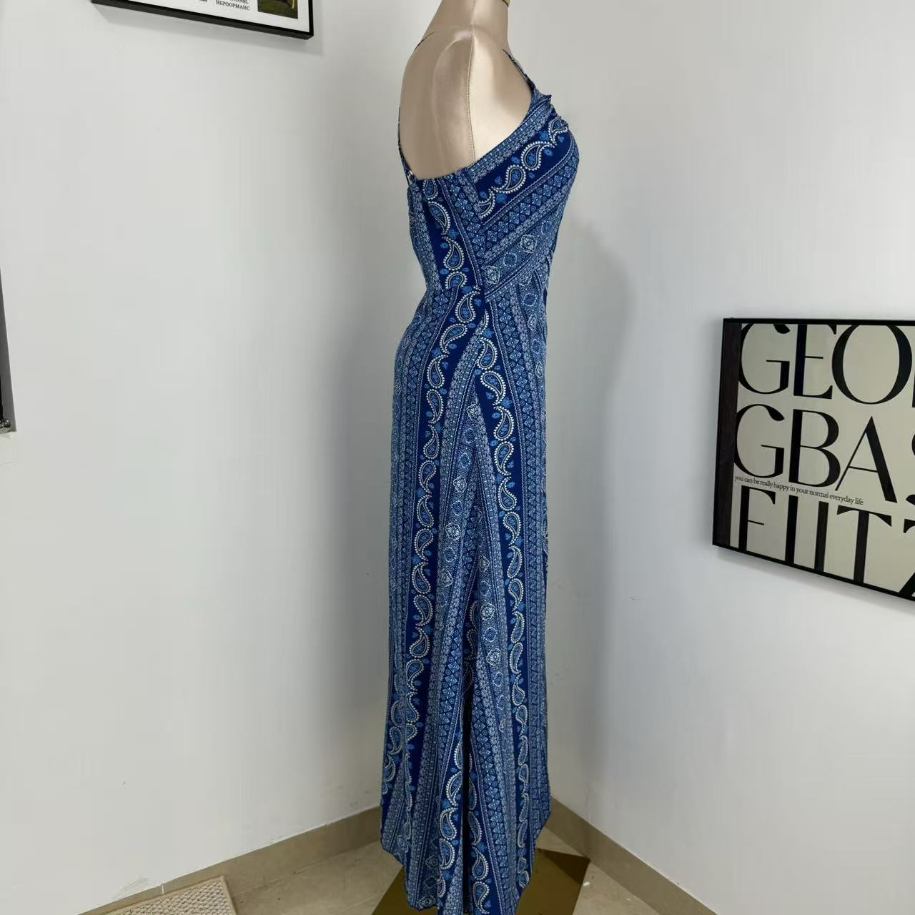 High-Waisted Printed Beach Dress
