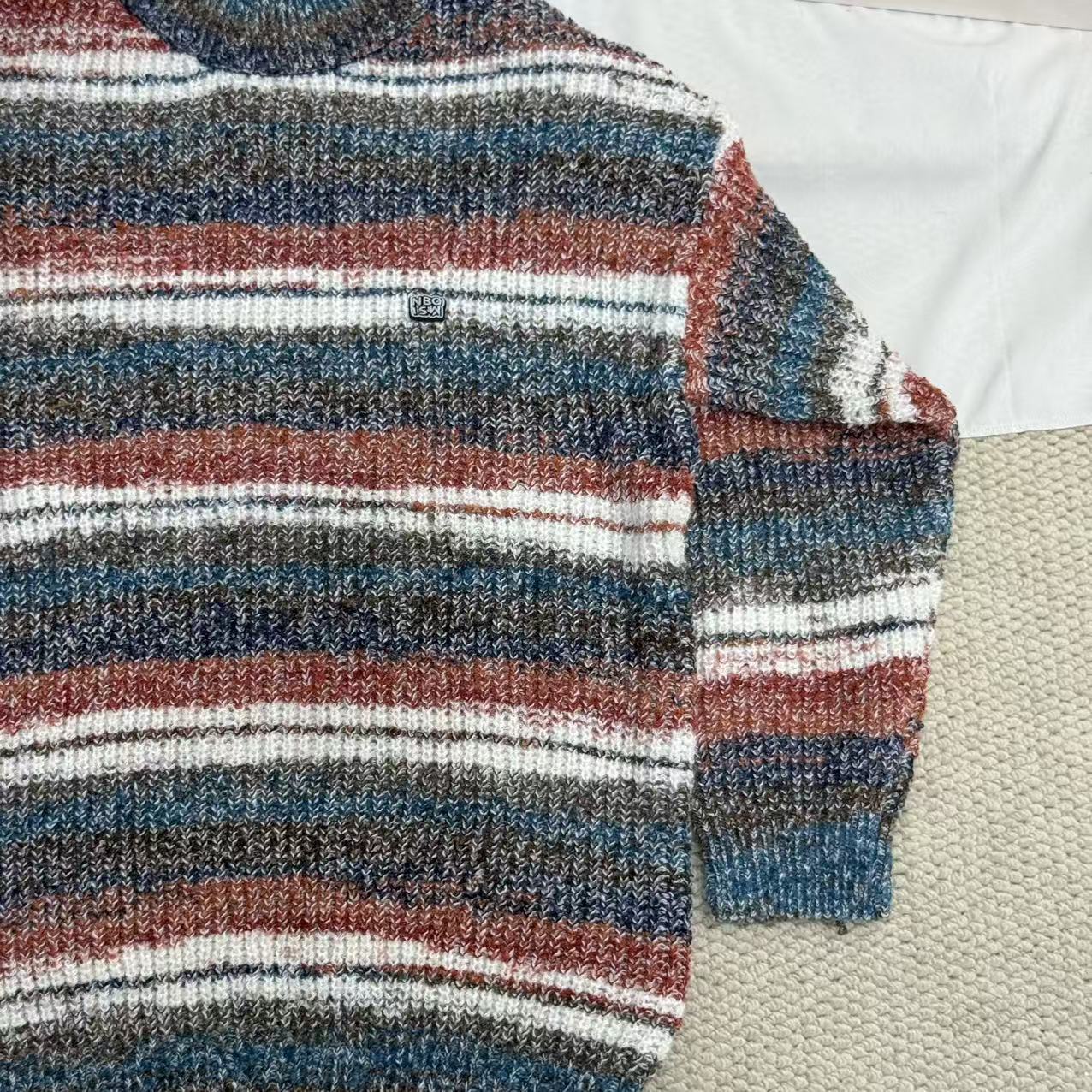 Gradient-Striped Crew-Neck Knit Sweater