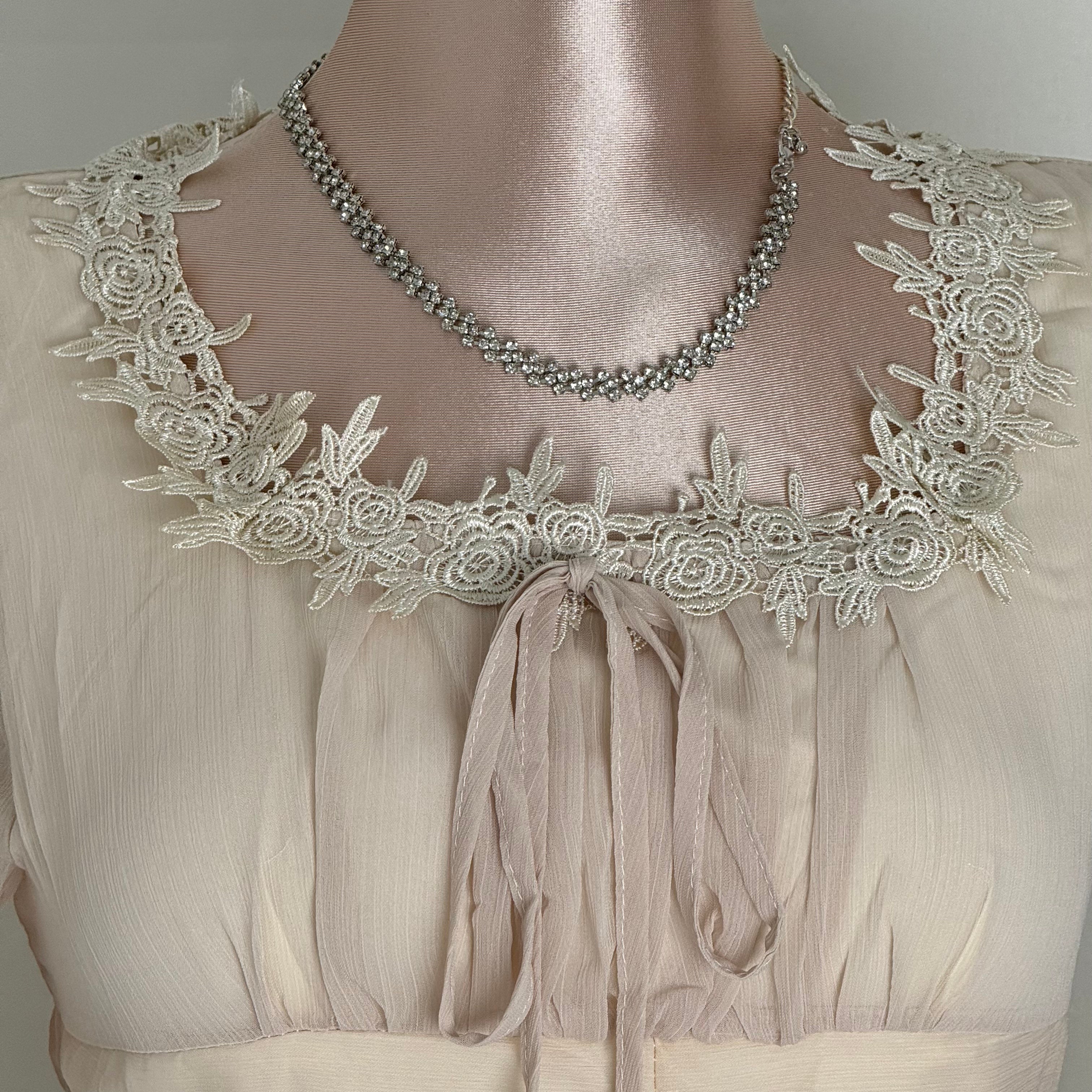 Square-Neck Long-Sleeve Chiffon Dress