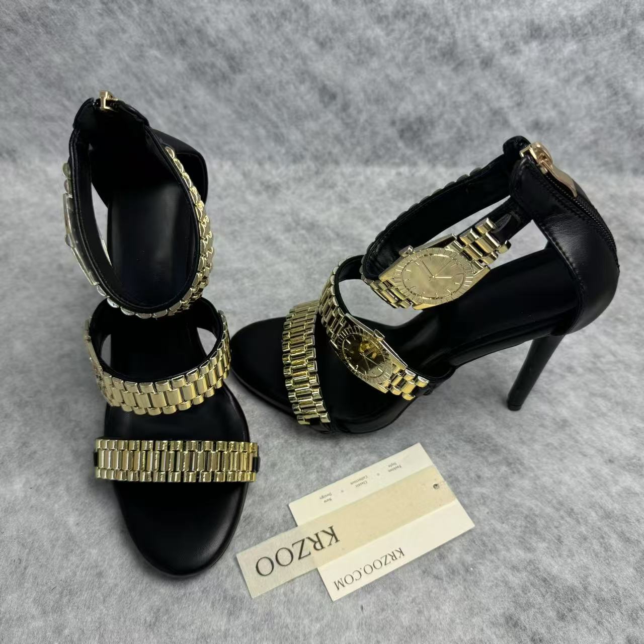 Metallic strap decoration for open-toe high heels
