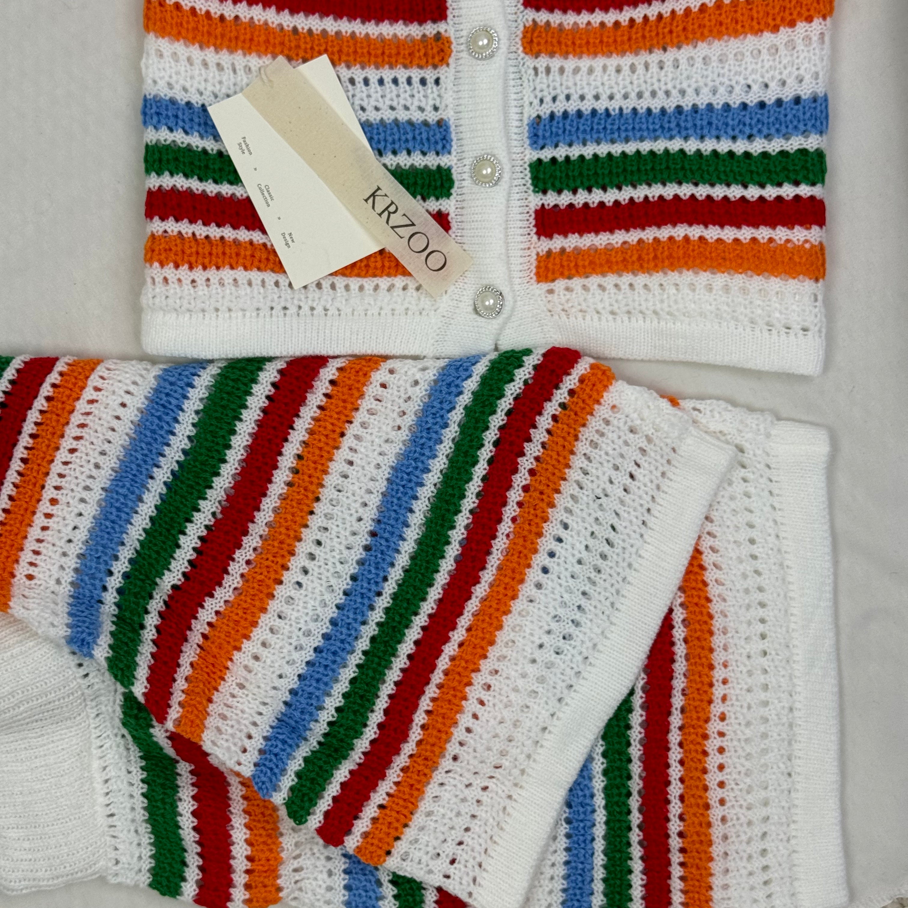 Knitted color-block short-sleeved shorts set