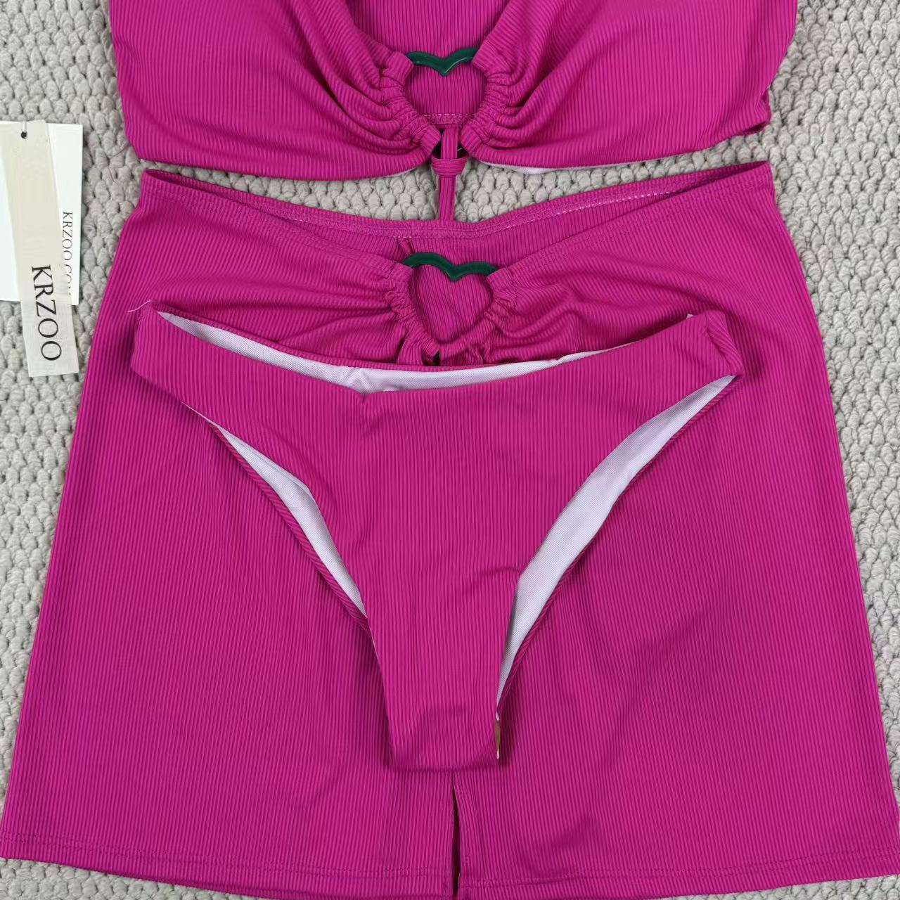 Striped solid-color three-piece swimming suit