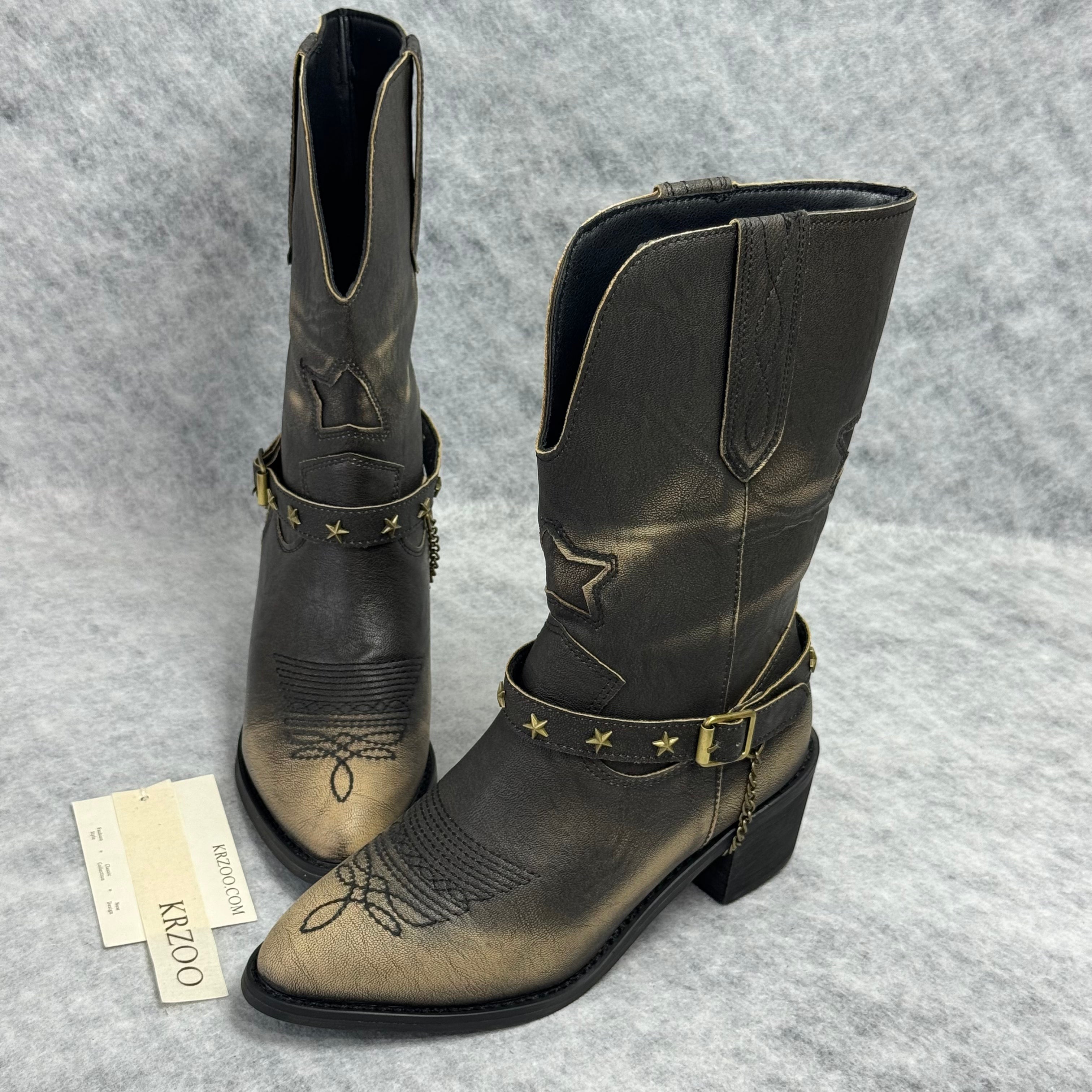 Painted and distressed western cowboy boots