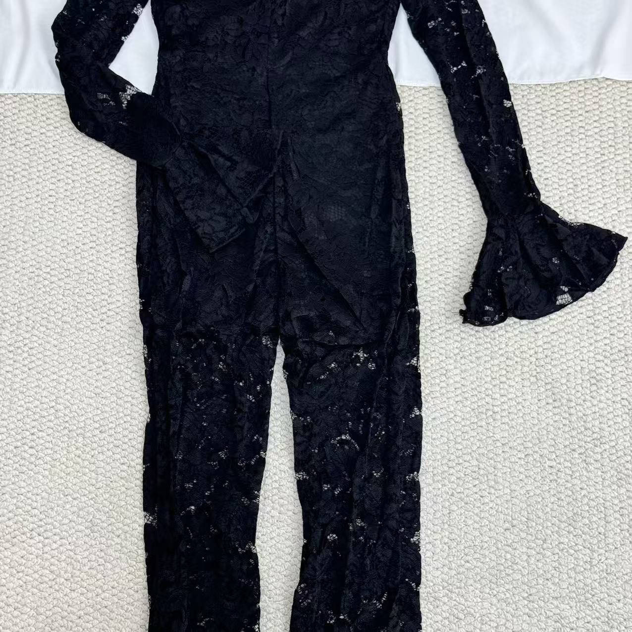 Lace Jumpsuit With Slit Flared Sleeves