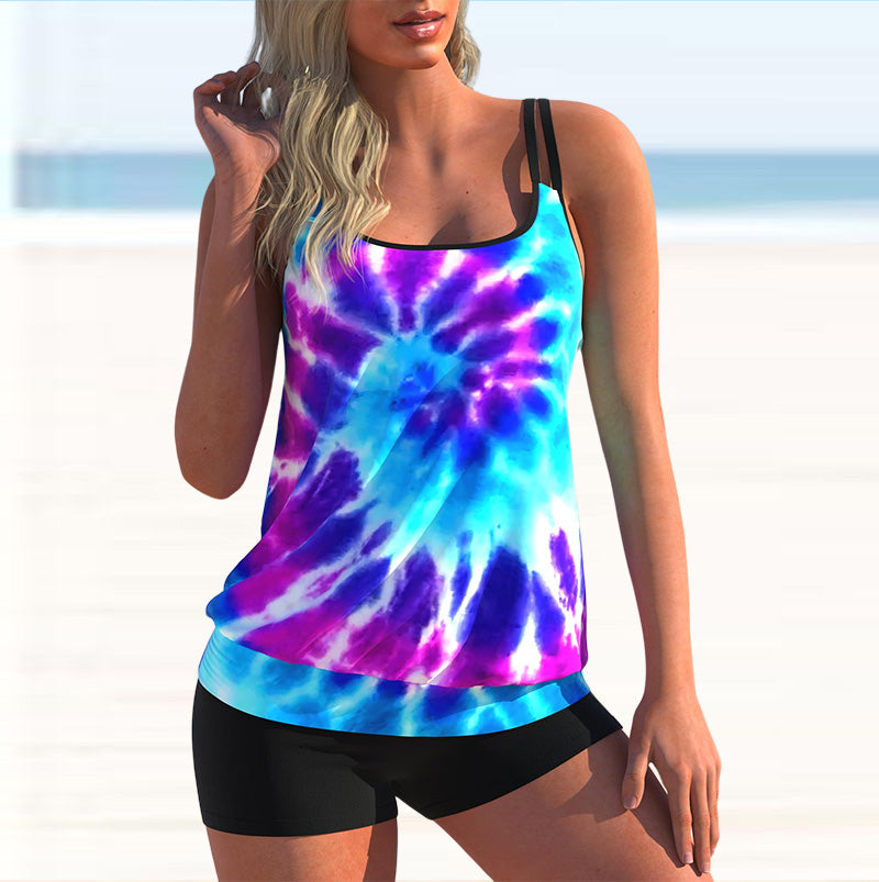 New Women Fashion Sexy Plus Size Two Piece Personality Print Camisole Swimsuit with Skirt Lady Swimming Suit Swimwear Bachwear
