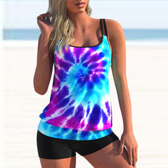 New Women Fashion Sexy Plus Size Two Piece Personality Print Camisole Swimsuit with Skirt Lady Swimming Suit Swimwear Bachwear