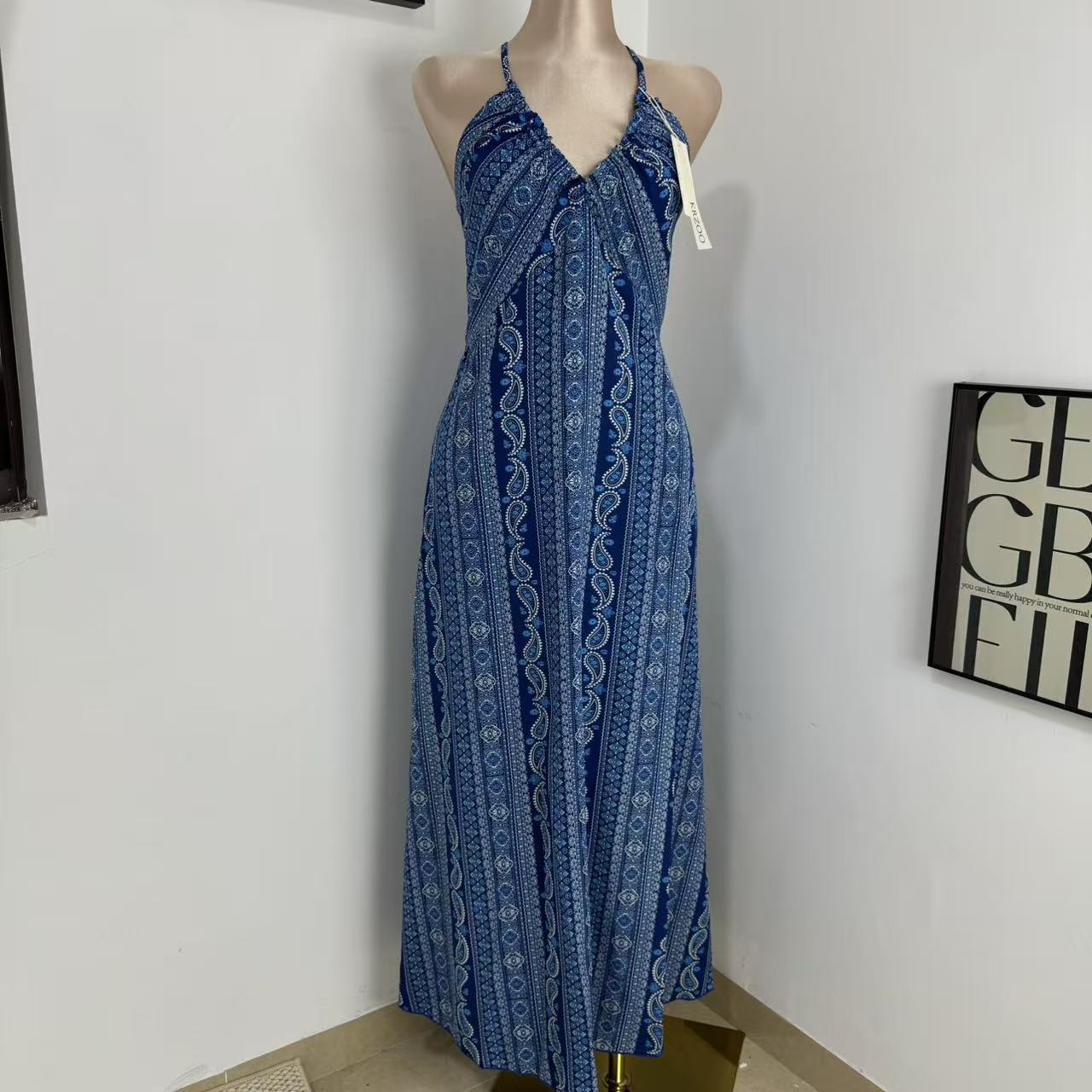 High-Waisted Printed Beach Dress
