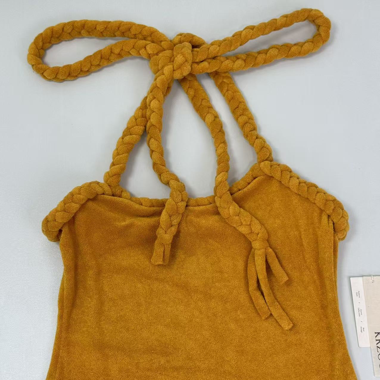 Woven twisted rope shoulder strap fringed dress