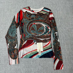 Half-collared long-sleeved chiffon fitted t-shirt