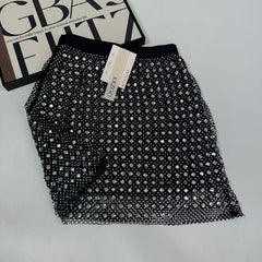 Beaded and rhinestone-studded half-length skirt