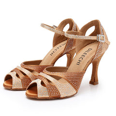 Women's Satin Customized Heel Latin Shoes Ballroom Dance Shoes