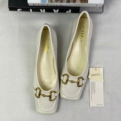 Versatile mid-heel thick-soled square-toe shoes