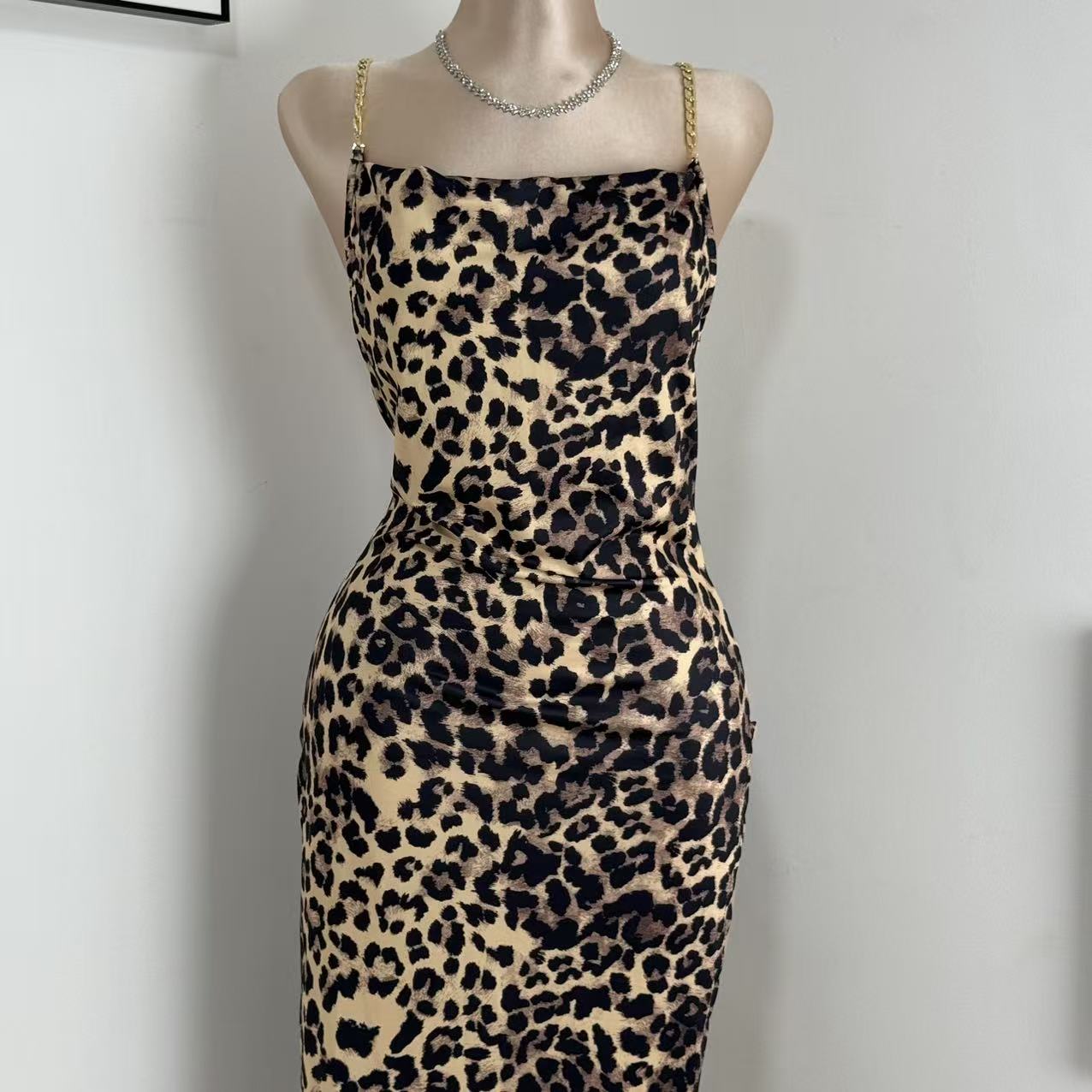 Irregular High-Slit Leopard Print Dress