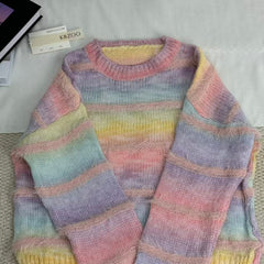 Gradient Striped Crew Neck Sweater
