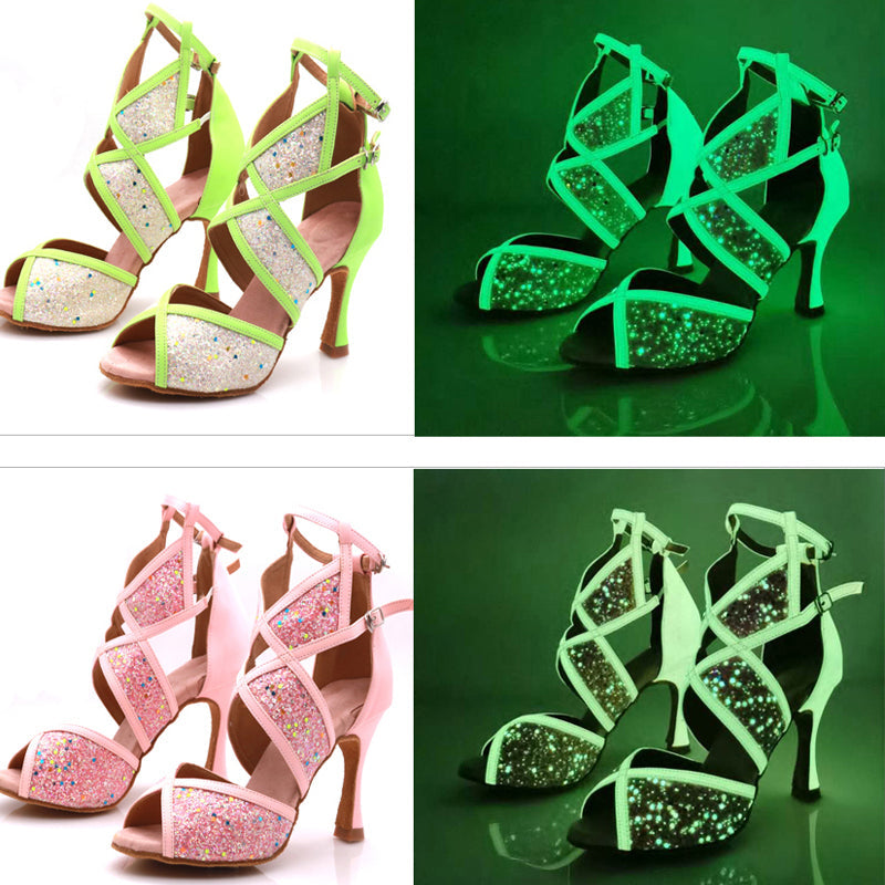Women's Fluorescent PU Customized Heel Heels Dance Boots Salsa Dancing Shoes