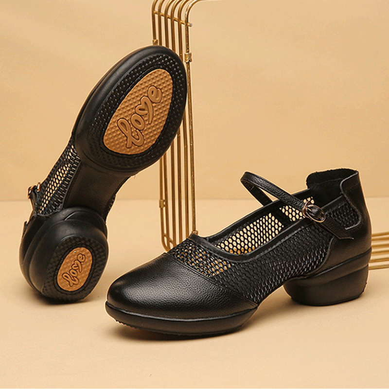 Women's Leather Mesh Lace-up 4cm Heel Dance Sneakers Practice Dance Shoes JazDance