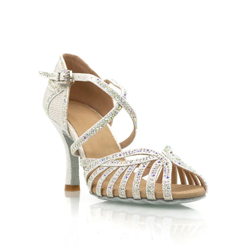 Women's Sparng Gliiter Customized Heel White Latin Bride Dance Shoes