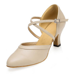 Women's Apricot Real Leather Customized Heel Ballroom Dance Shoes Character Shoes