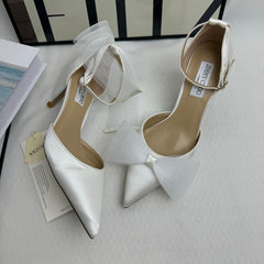 Asymmetric Bow-Detail Low-Vamp Stiletto Heels