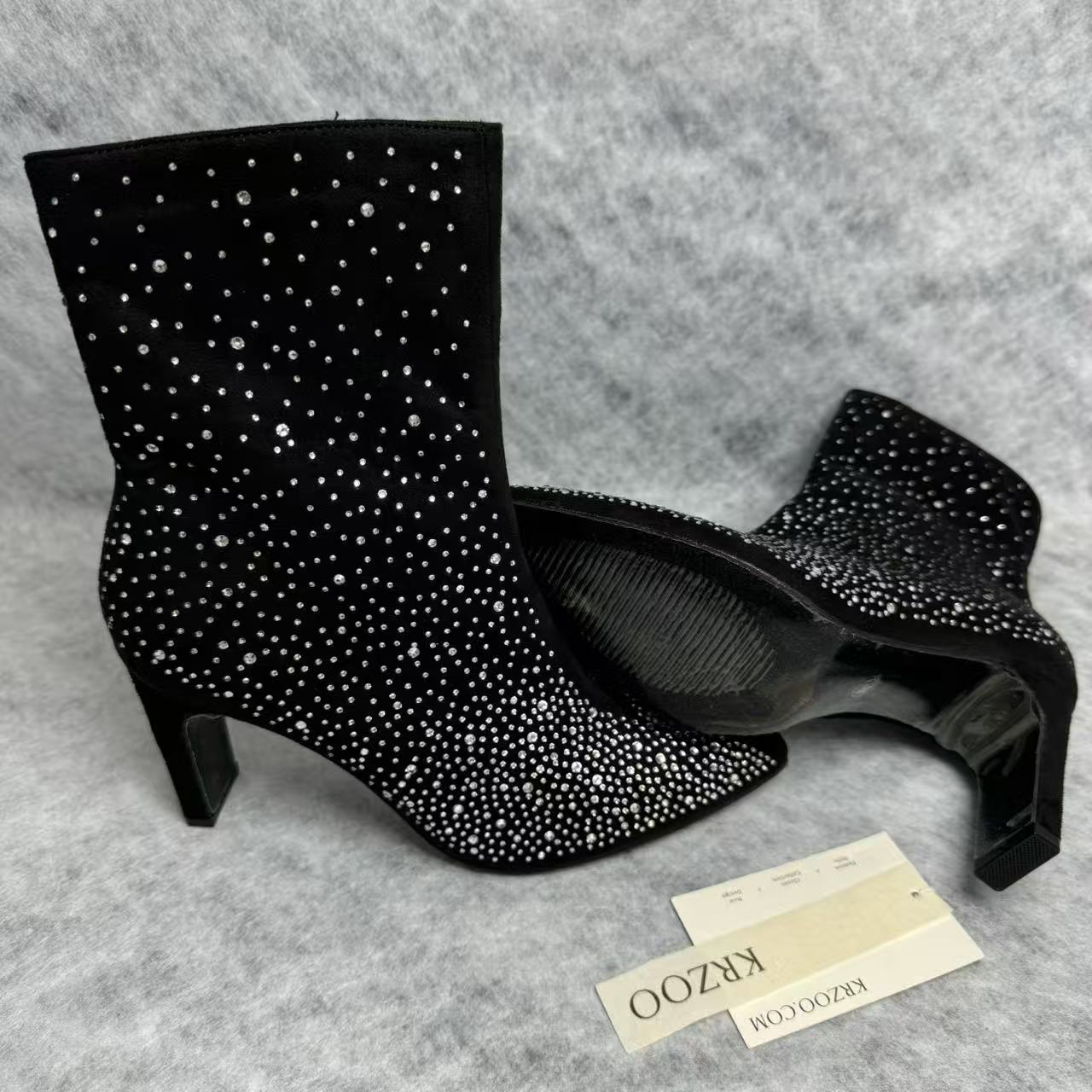 Pointed-toe water droplet stacked ankle boots
