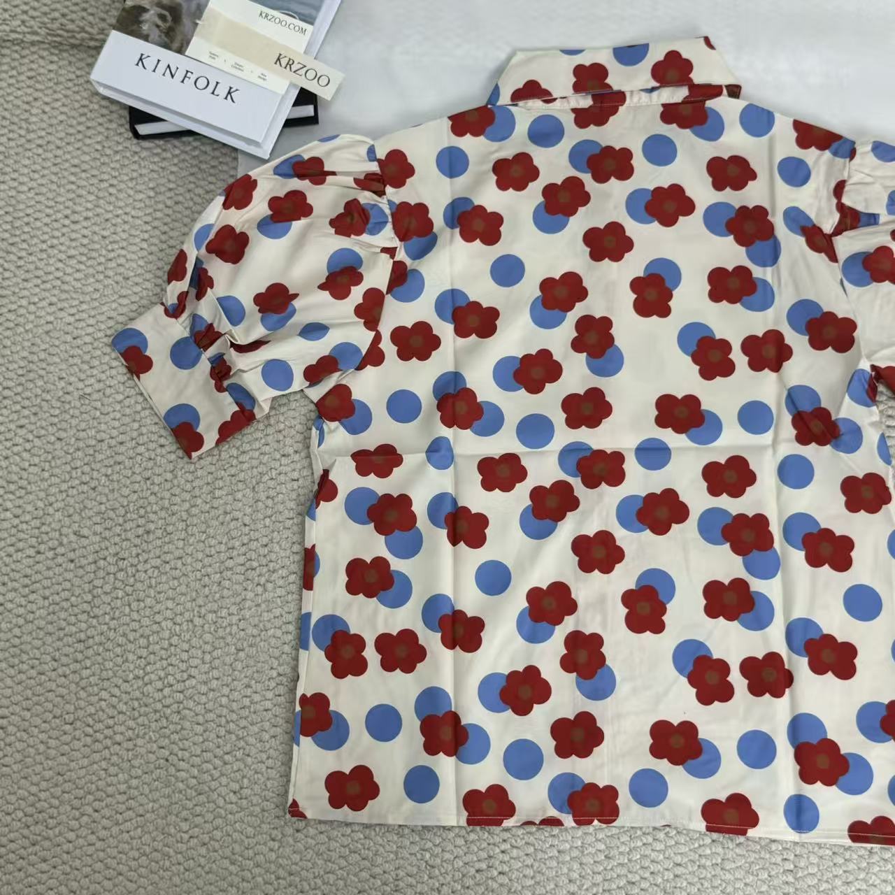Floral print shirt with a baby doll collar