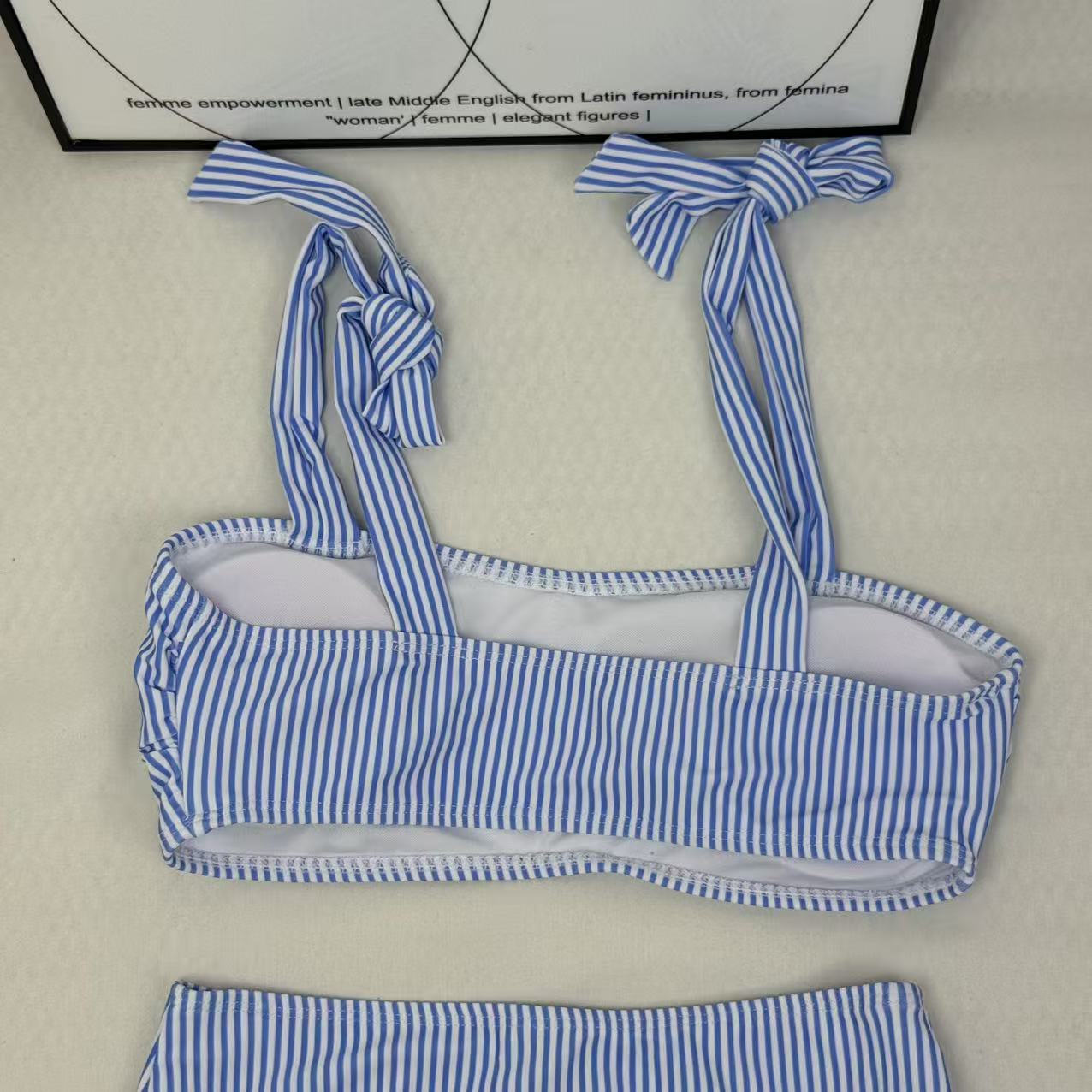 Two-piece striped high-waist swimming suit