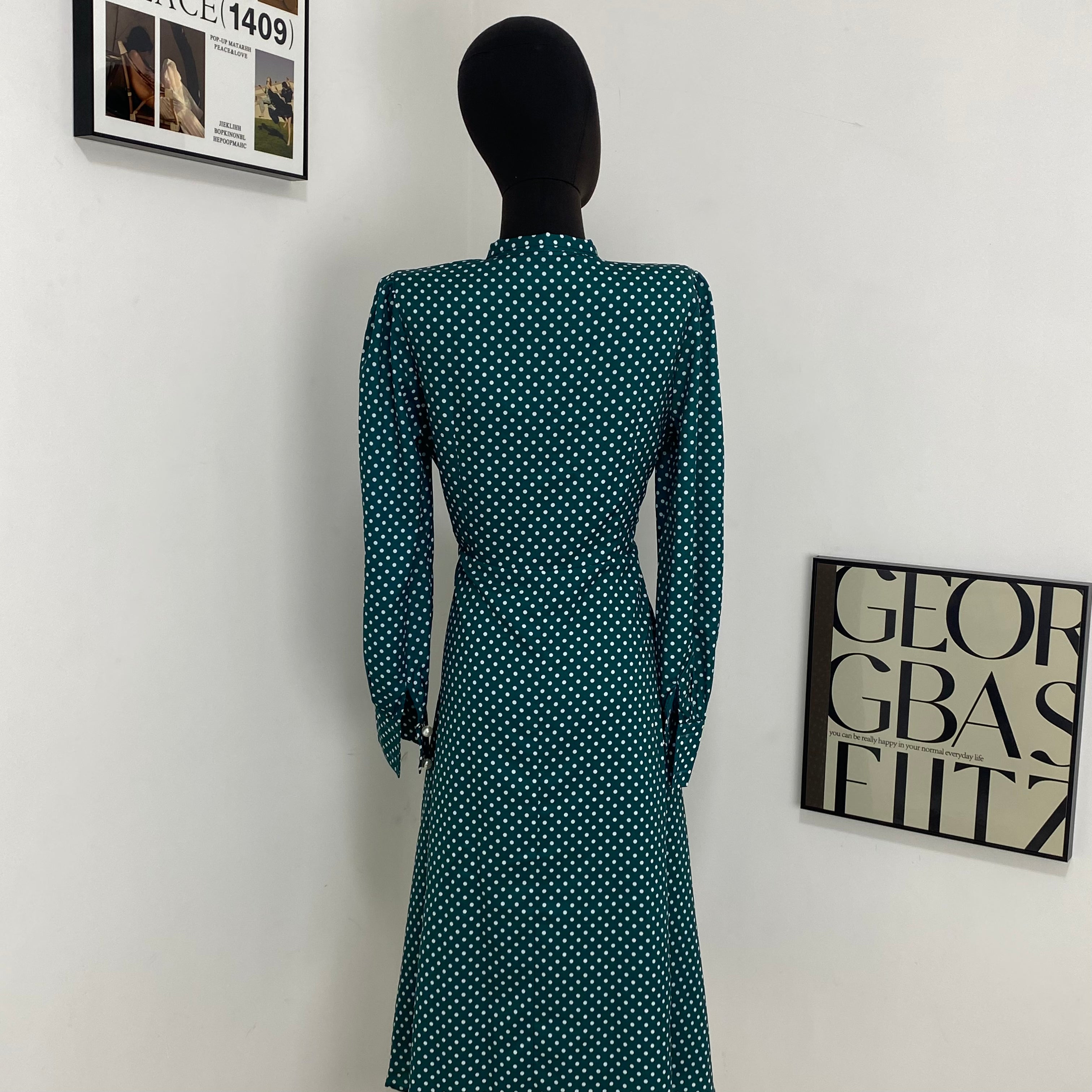 Green Polka Dot Single Breasted Dress