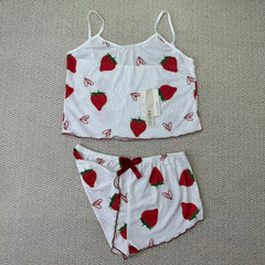 Strawberry heart print halter top and shorts set